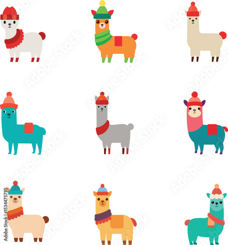 llama in winter hat on white background