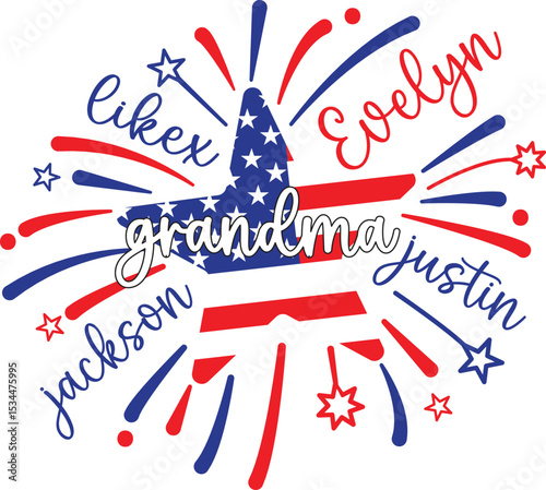 Patriotic Family Starburst  Grandma's 4th of July Celebration Design