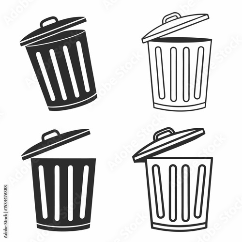 Trash can icon vector illustration of a clean empty bin for garbage recycling and waste removal