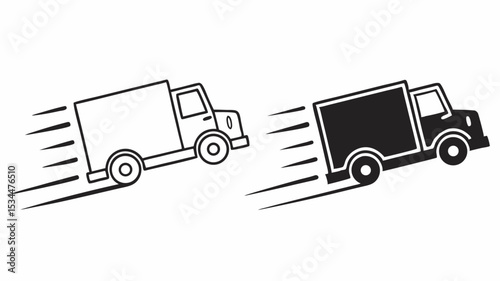 Isolated white background vector illustration of a delivery truck with a trailer, suitable for depicting cargo, shipping, and road transport