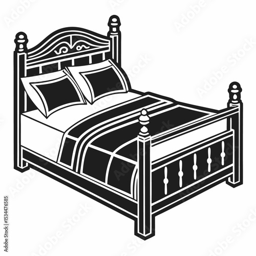 Luxury hotel bedroom interior with comfortable bed, pillows, and modern furniture