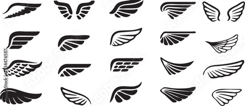 Angel wings icon set black silhouette vector