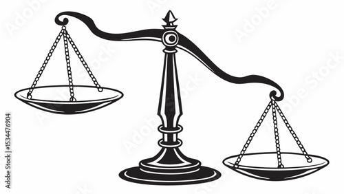 Golden scales of justice symbolize the legal balance of law, equality, and the weight of court judgments