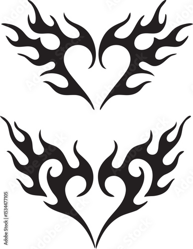 Winged Heart Tattoo Silhouette Vector Illustration