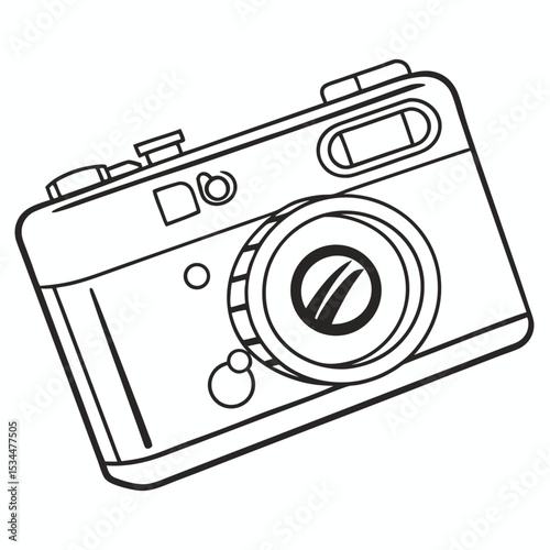 Digital camera icon vector illustration: a compact photographic equipment symbol with lens and flash for modern technology