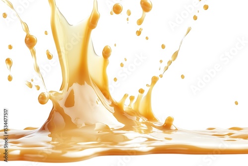 Splashing Caramel Liquid Isolated on White Backdrop Abstract Sweet Fluid Motion