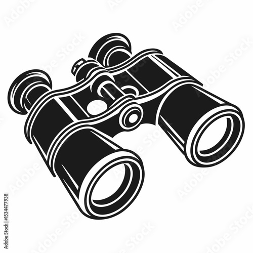 Old black optical binoculars and opera glasses are isolated on a white background, perfect for a vintage view or spy-themed discovery