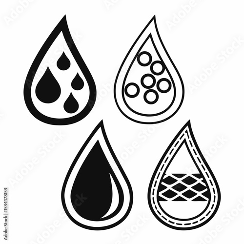 A vector set of clear water drops with reflections, perfect for liquid and rain icon designs