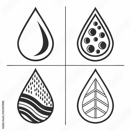 A vibrant vector icon set depicts various water and liquid drops, symbols of nature's clean and clear elements
