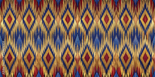Vibrant tribal-inspired geometric pattern in bold colors