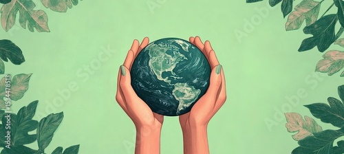 A pair of hands holding the Earth against a green background, symbolizing environmental protection and sustainability for World Wildlife Day