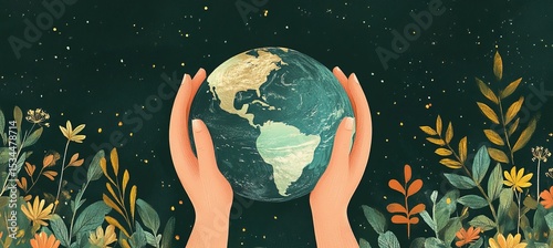 A pair of hands holding the Earth against a green background, symbolizing environmental protection and sustainability for World Wildlife Day