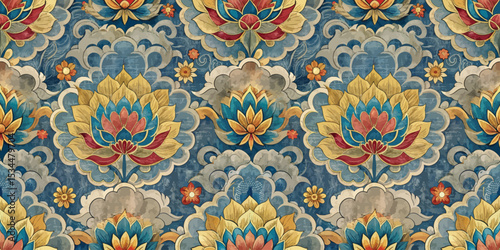 Vibrant floral pattern with intricate designs in rich colors.