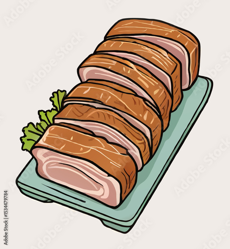 roasted ham on a plate cartoon vector illustration