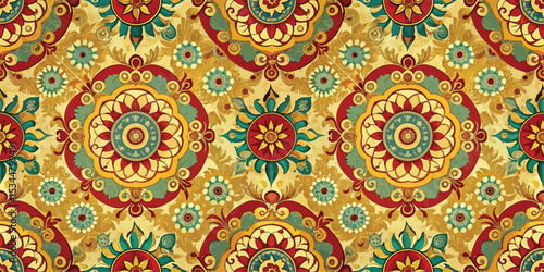Colorful floral mandala pattern in warm tones.