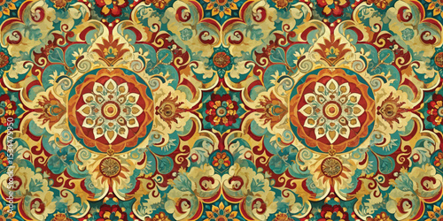 Colorful floral pattern with intricate designs and vibrant hues.