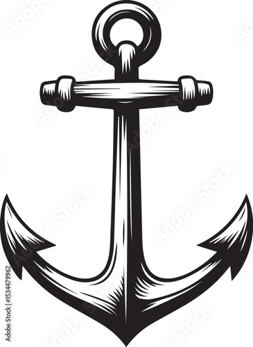 Vintage Nautical Anchor Illustration, Black and White Maritime Anchor Drawing