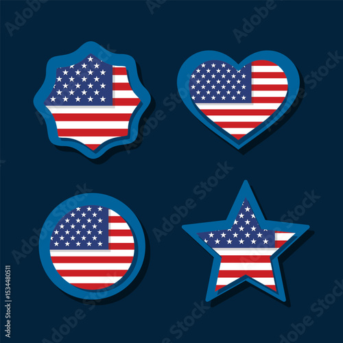 USA Flag Emblem Collection Set with Badge design style