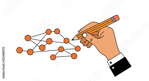 Hand drawing neural network diagram with pencil – machine learning concept vector illustration