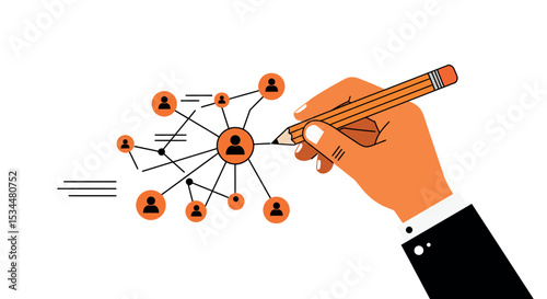 Hand drawing network connections with pencil and icons on white background vector illustration