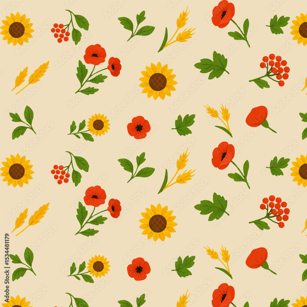 Obraz premium Ukrainian Folk Nature Elements Set Flat Style Clipart on Transparent Background