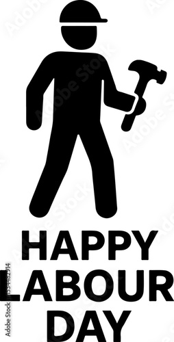 Silhouette of a worker holding a hammer, celebrating Happy Labour Day.