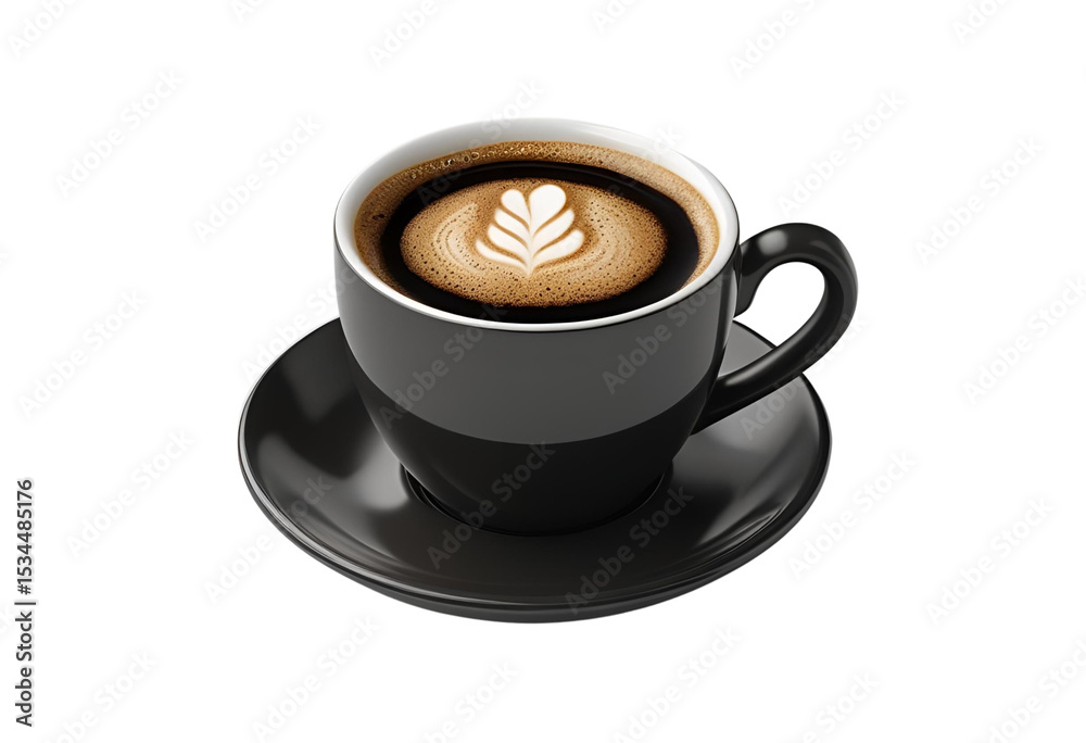 Fototapeta premium Black coffee served steaming hot in a sleek dark cup.