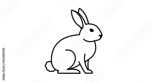 Simple black and white outline drawing of a sitting rabbit vector illustration