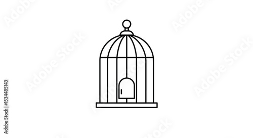 Minimalist empty birdcage with open door symbolizing freedom and escape vector illustration