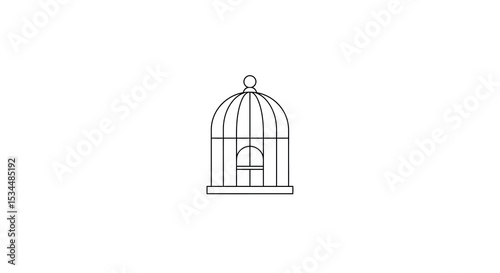 Minimalist birdcage illustration with open door on white background vector illustration