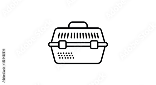 Line art pet carrier icon with vents and handle on white background vector illustration
