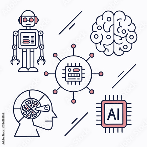 Futuristic Illustration of AI, Robotics, and the Human Brain