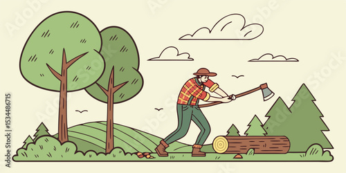 Lumberjack chopping wood in a forest scene a perfect graphic for logos branding and design projects featuring nature and work
