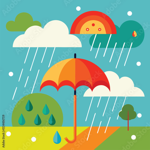 umbrella and rain drop, spring, rain, flower, shower
