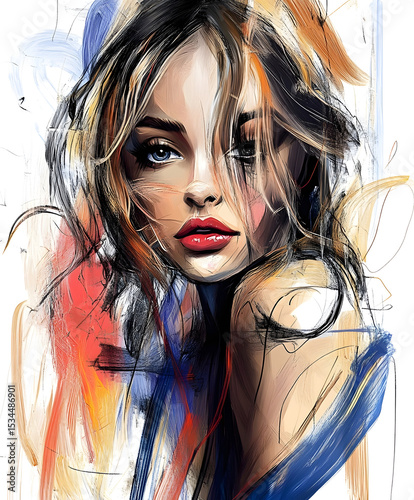 Vibrant Artistic Woman Portrait Bold Colors Modern Abstract Art