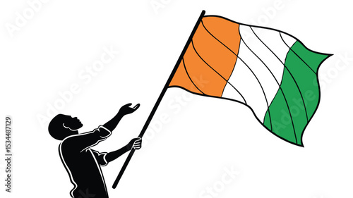Vector of a child holding the Ivory Coast flag in celebration, symbolizing youth pride, freedom, national identity, and unity during independence day or cultural events.