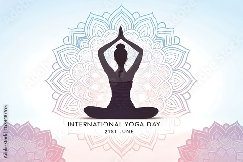 International yoga day woman meditating mandala