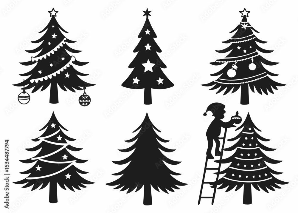 Obraz premium A black silhouette of a Christmas tree