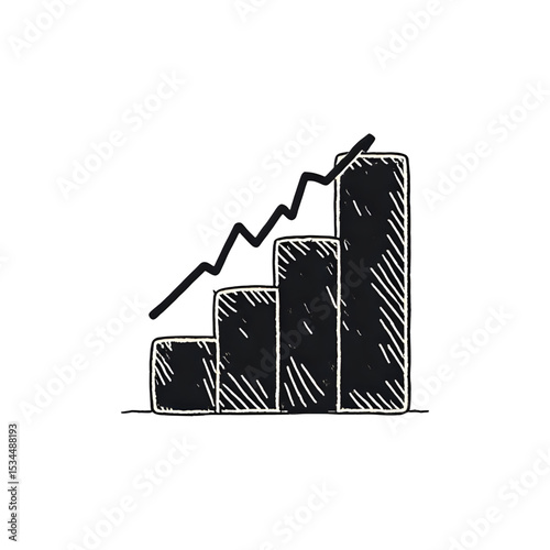 Hand-Drawn Bar Graph: Business Growth Chart, Progress, Success, Financial Increase