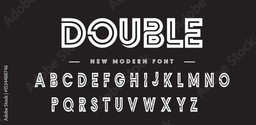 Modern font digital cyber alphabet made segment line, trendy letters A, B, C, D, E, F, G, H, I, J, K, L, M, N, O, P, Q, R, S, T, U, V, W, X, Y, Z and numerals 0, 1, 2, 3, 4, 5, 6, 7, 8, 9