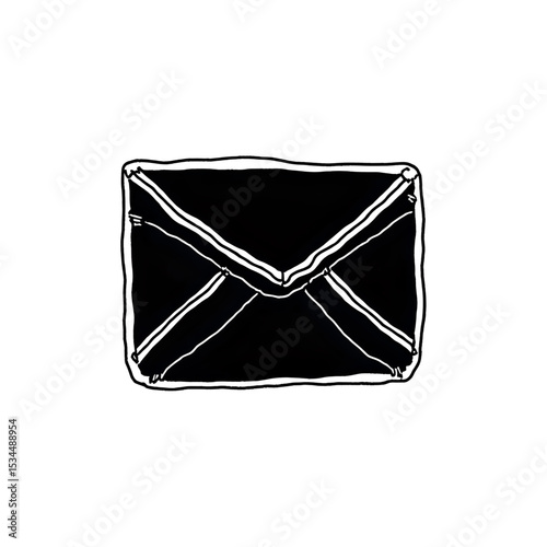 Hand-Drawn Envelope Illustration: Black and White Mail Icon, Message Graphic, Communication Symbol