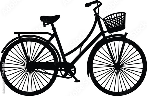 Silhouette of Bicycle with Flowers in Basket | Vector Art
