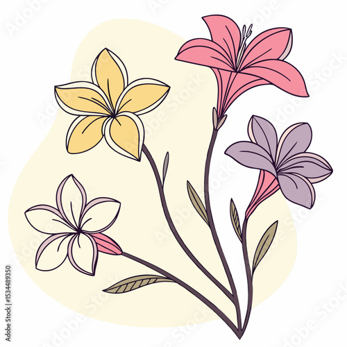 Delicate Floral Design with Pastel Flowers and Leaves