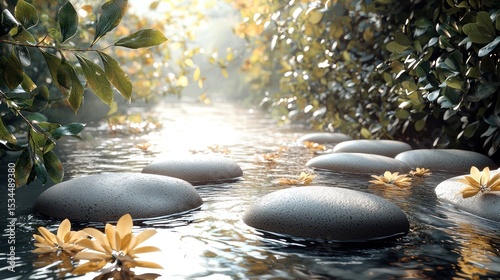 Tranquil Stream, Stepping Stones and Serene Nature