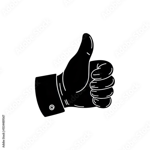 Thumbs Up: Positive Feedback, Approval, Success, Hand Gesture Icon, Black and White Vector Graphic