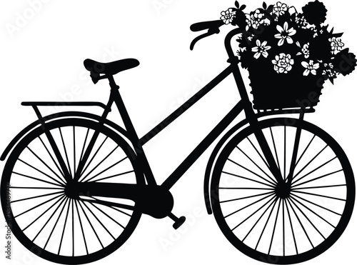 Bicycle with Basket Full of Flowers | Elegant Retro Vector