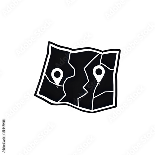 Folded Map Icon: Location Markers, Navigation, Travel Planning Graphic