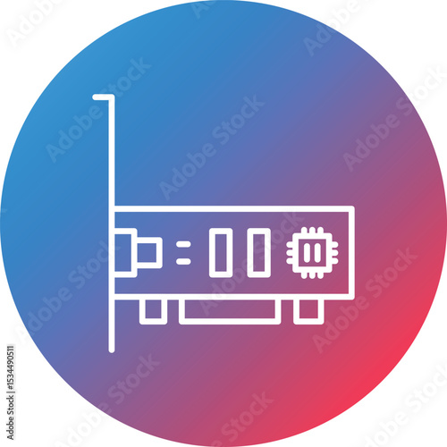 Network Interface Card Line Gradient Circle Background Icon