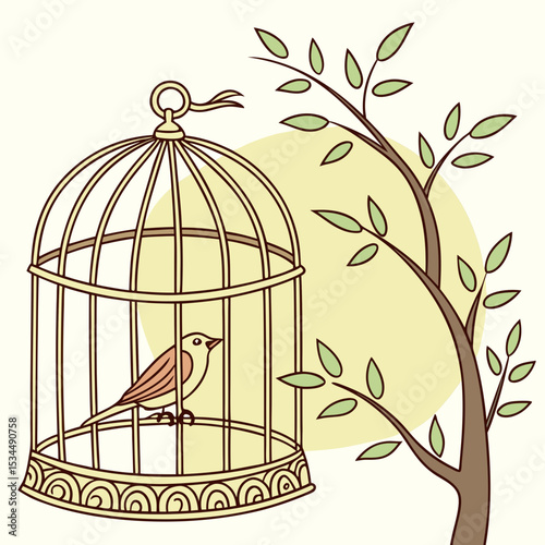 vector illustration of an old bird cage