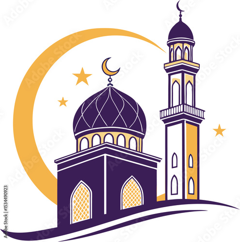 Modern Minimalist Mosque Logo with Gold Halo and Indigo Dome for Islamic Identity